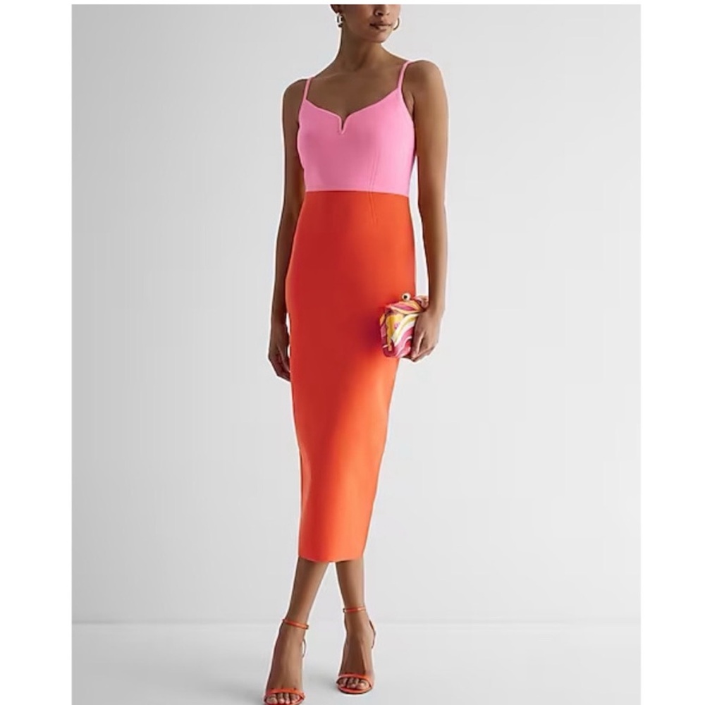Express Body Contour V-Wire Color Block Midi Sweater Dress
